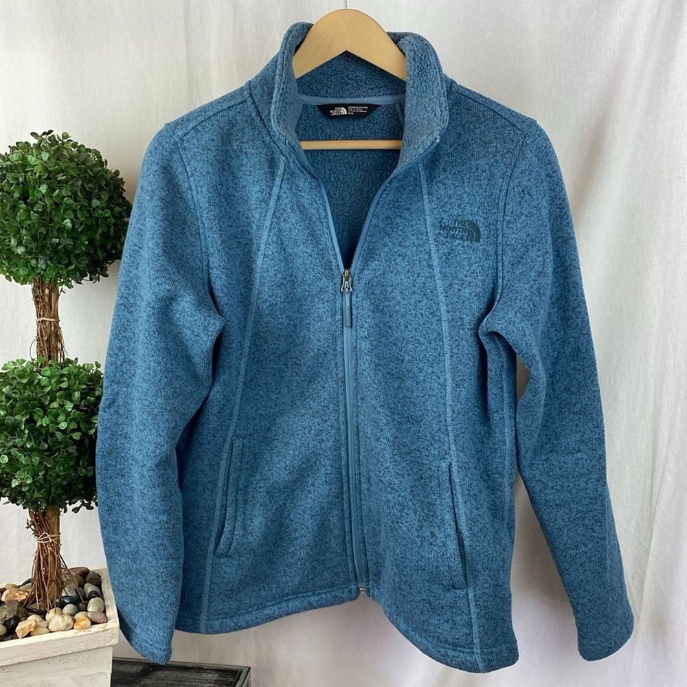 North Face Blue Knit Long Sleeve Zip Up Jacket M - Picture 2 of 6